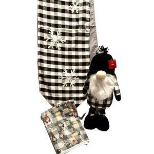 Holiday Buffalo Plaid Bundle 66 Inch Table Runner 2 Cup Towels And 19 In Gnome